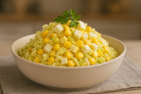 Салат з пекінської капусти з яйцем та кукурудзою