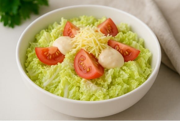 Салат з пекінської капусти з помідорами і сиром