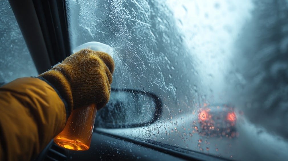 Нанесение антиобледенителя на стекло