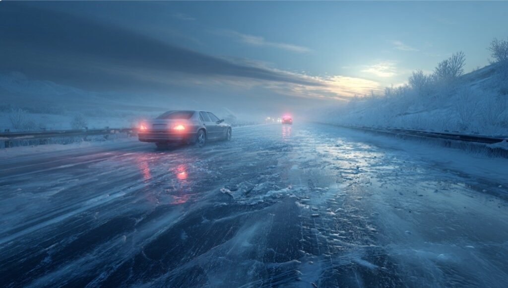 Машина теряет управление на невидимом льду