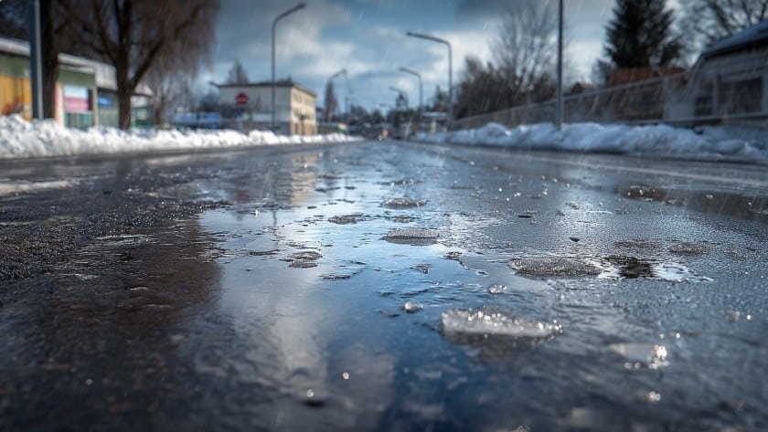 опасный чёрный лёд после таяния снега