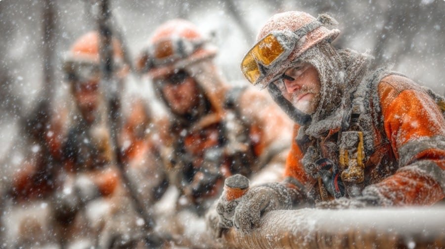 Бригада газовой службы работает на морозе
