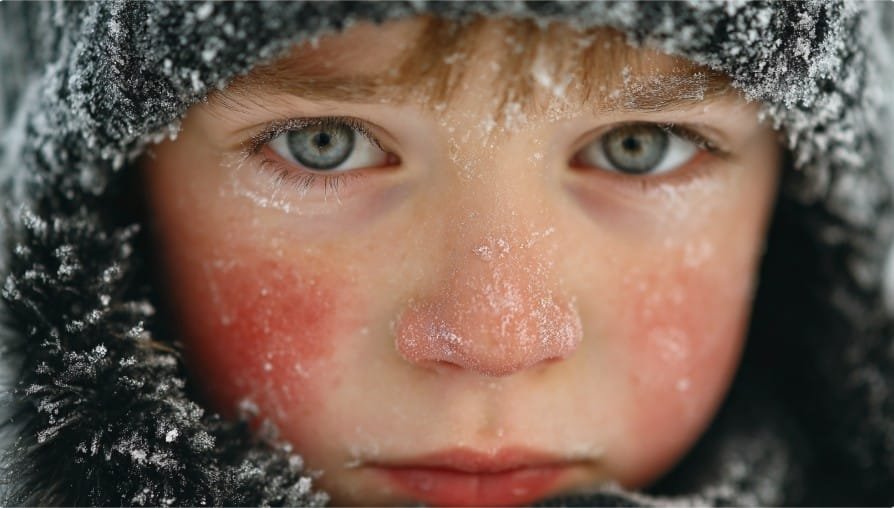 Лицо ребёнка с признаками воздействия мороза