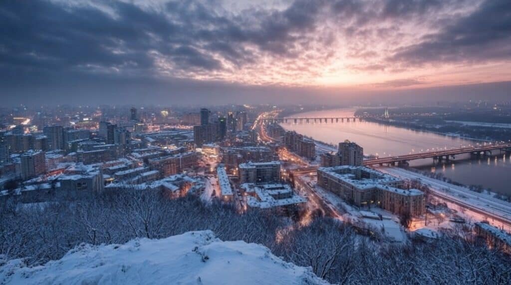 Зимний вид на Киев с высоты