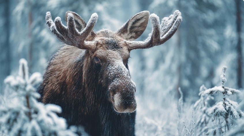 Лось добывает пищу зимой