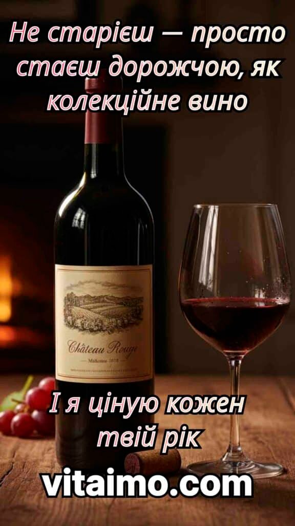 Жартівлива листівка з днем народження для чоловіка з пляшкою вина