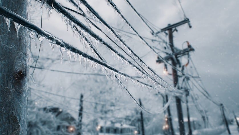 лед на проводах и трубах в мороз