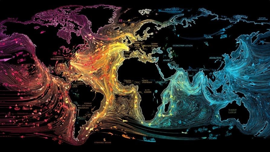 Карта океанических течений с Гольфстримом