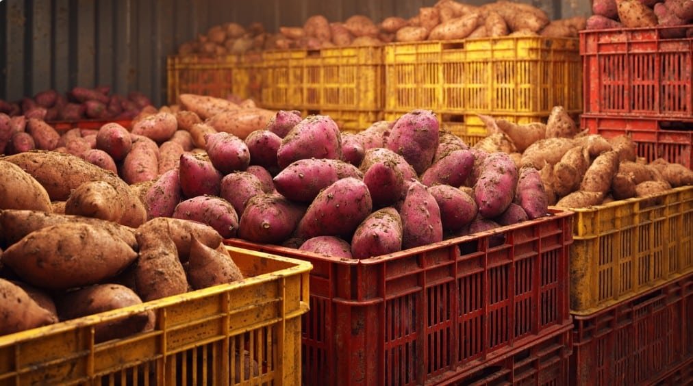 Погреб с овощами в ящиках зимой