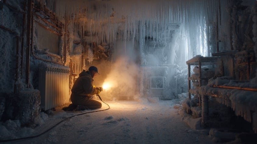 Разморозка водопроводных труб тепловентилятором