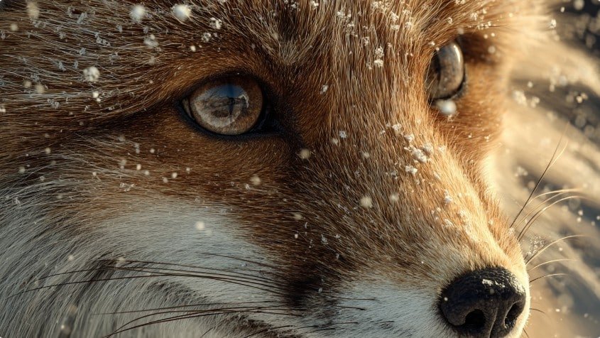 лиса с густым зимним мехом