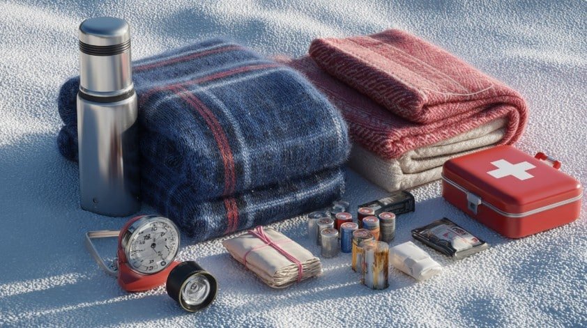 Набор необходимых вещей для безопасности в мороз