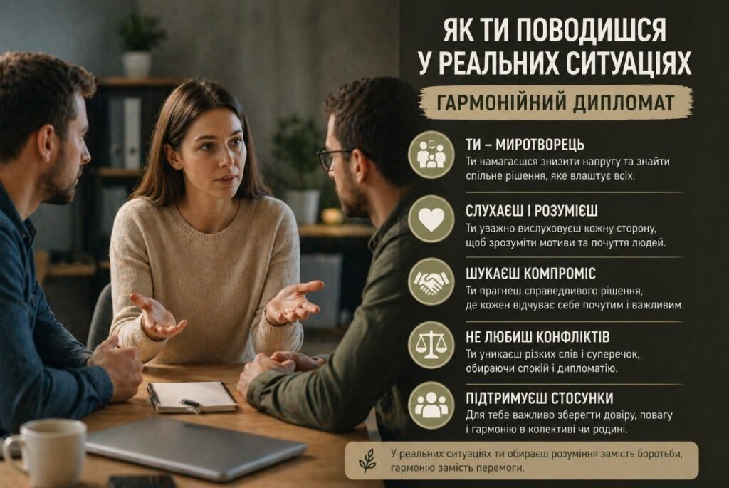 Гармонійний дипломат у реальних ситуаціях — поведінка людини в конфліктах і спілкуванні з іншими