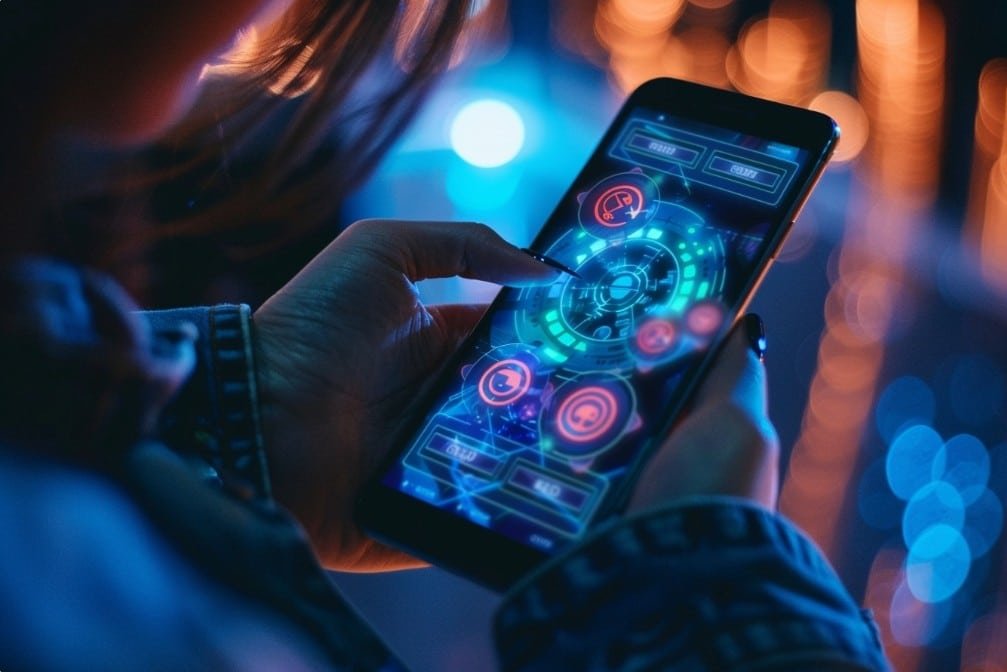 людина використовує онлайн казино на смартфоні