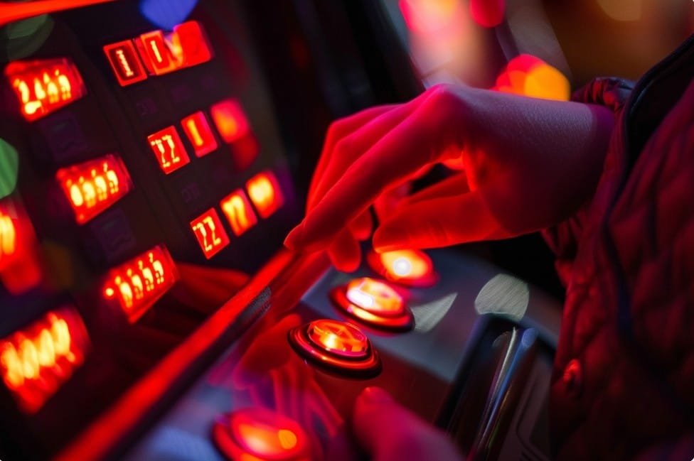 Рука натискає кнопку слот-машини багато разів поспіль