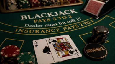 Страхування в блекджеку: туз і валет на столі та фішка insurance як приклад ставки проти дилера