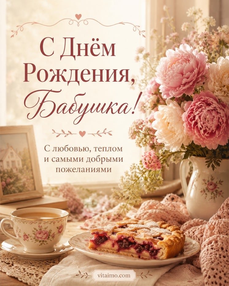 Душевная открытка с днем рождения бабушке в домашнем стиле