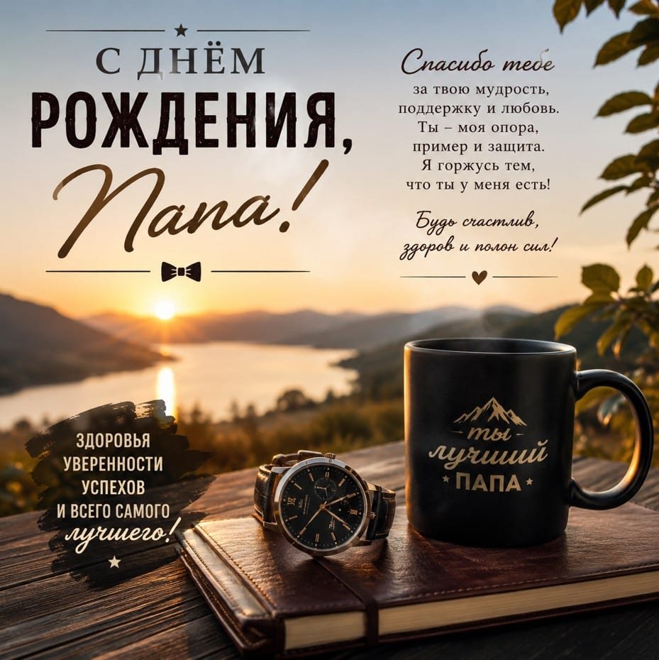 Красивая открытка с днем рождения папе с теплыми словами благодарности