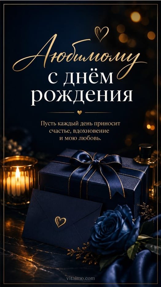 Открытка любимому с днем рождения со стильным и романтичным оформлением