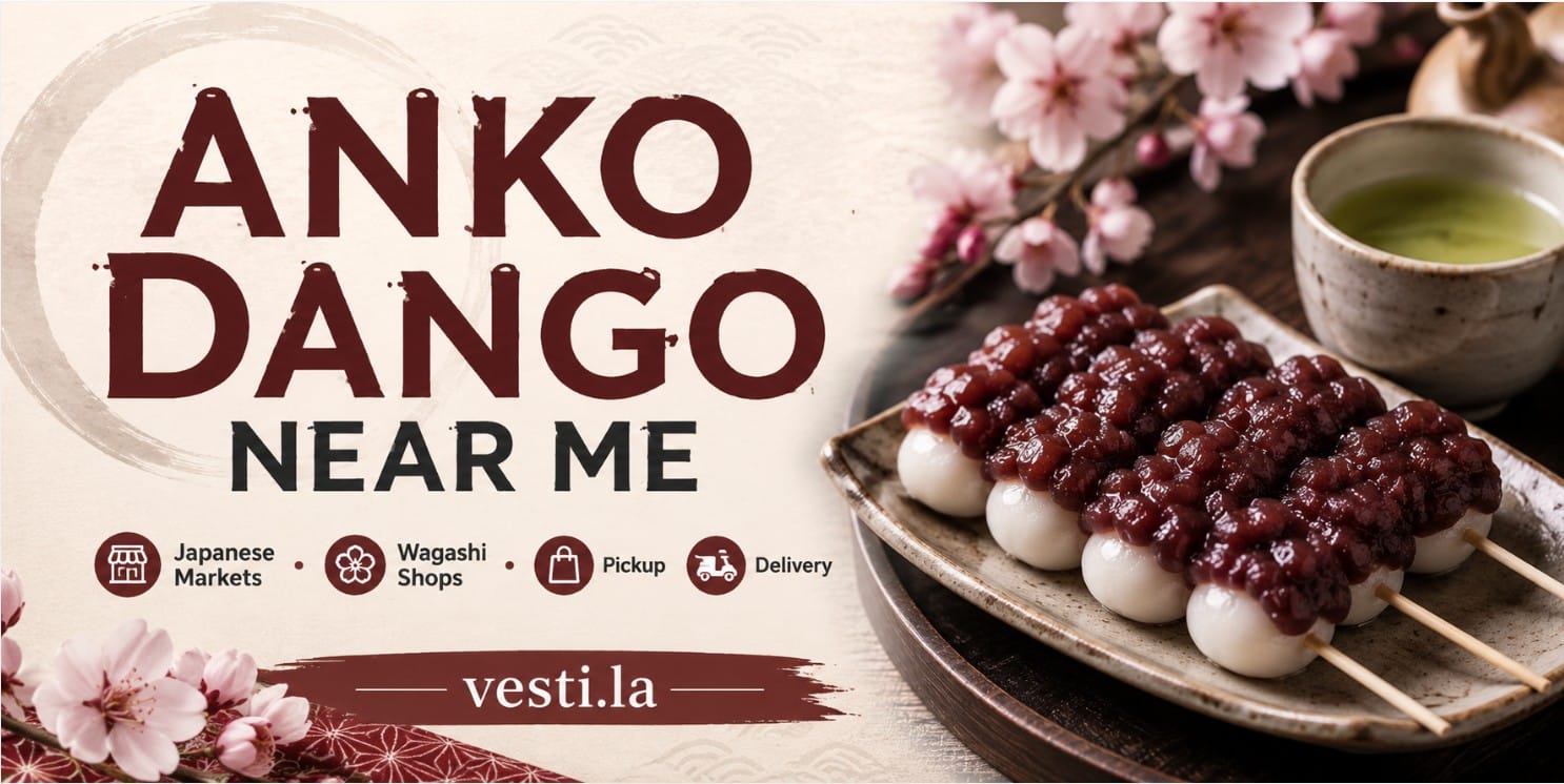 Editorial banner for Anko Dango Near Me with Japanese dessert and search theme
