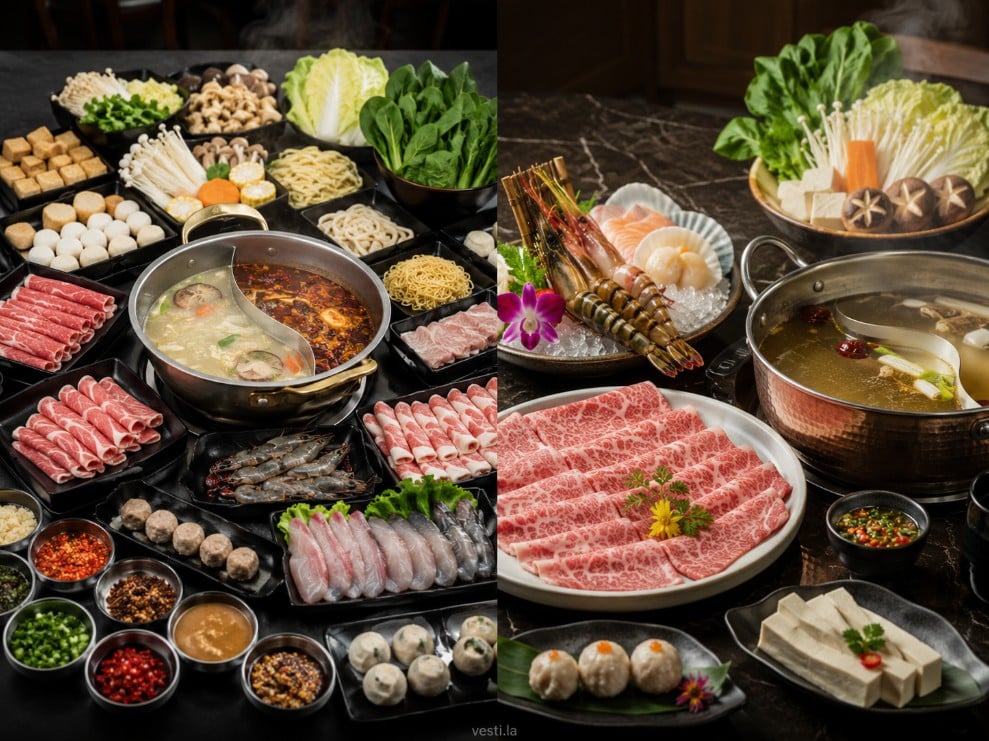 All-you-can-eat hot pot spread compared with an à la carte ingredient selection