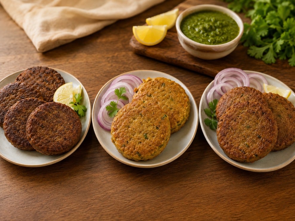 Beef, chicken and mutton shami kebab compared
