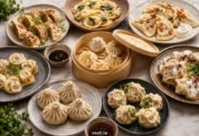 Dumplings from around the world including pierogi, khinkali, momo, gyoza, manti and ravioli