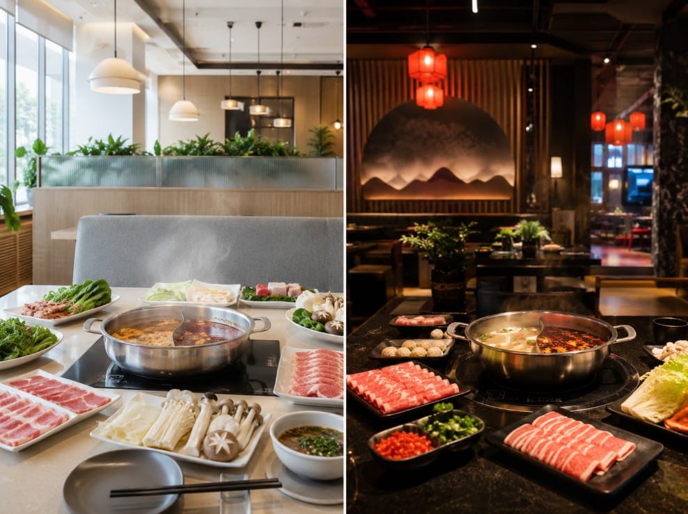East and west Wichita hot pot location comparison with modern restaurant dining scenes