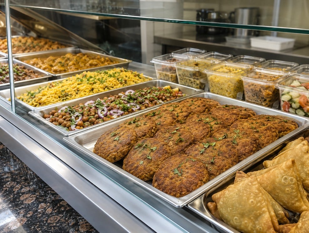 Shami kebab at a halal market and South Asian prepared-food counter