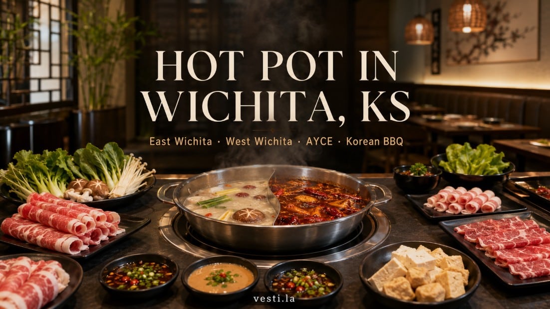 Hot pot in Wichita Kansas guide banner featuring East Wichita, West Wichita, AYCE and Korean BBQ