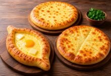 Adjarian, Imeretian and Megrelian khachapuri showing different Georgian cheese bread styles