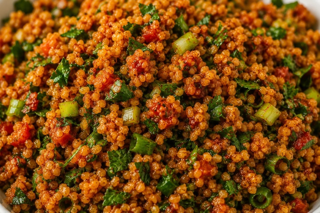 Fine tender bulgur texture in authentic Turkish kisir