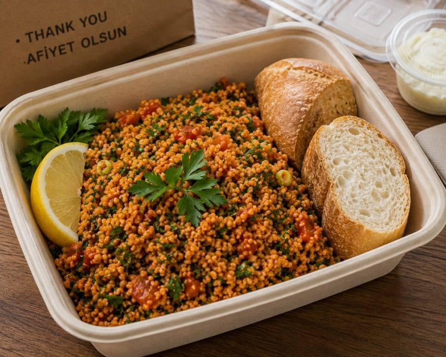 Kisir bulgur salad packed for takeout and delivery