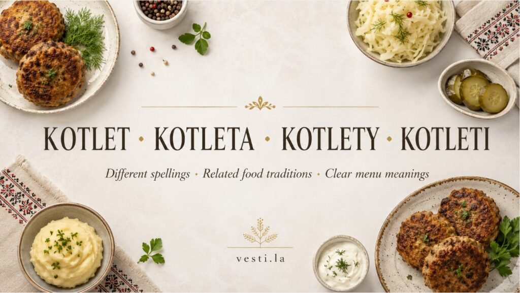 Kotlet, Kotleta, Kotlety or Kotleti: What Do These Words Mean? 16 Editorial banner explaining the words kotlet, kotleta, kotlety and kotleti across related Eastern European food traditions