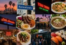 Los Angeles Food Guide: Global Neighborhoods and Local Specialties 3 Los Angeles food guide collage with Koreatown, Thai Town, Little Armenia, East LA tacos, Japanese food, markets and food trucks
