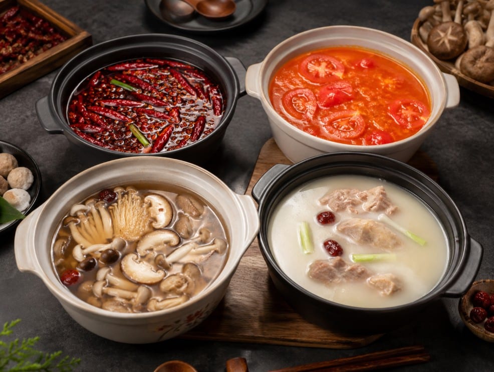 Comparison of mala, tomato, mushroom and bone broth hot pot bases