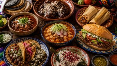 Regional Mexican dishes including mole, birria, pozole, tamales, tortillas and a traditional torta