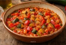 Traditional pisto manchego with tomatoes, peppers, zucchini and onions