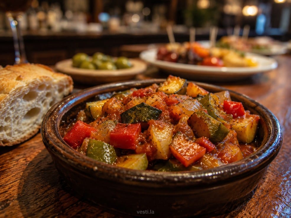 Restaurant-style pisto manchego served as a Spanish vegetable dish
