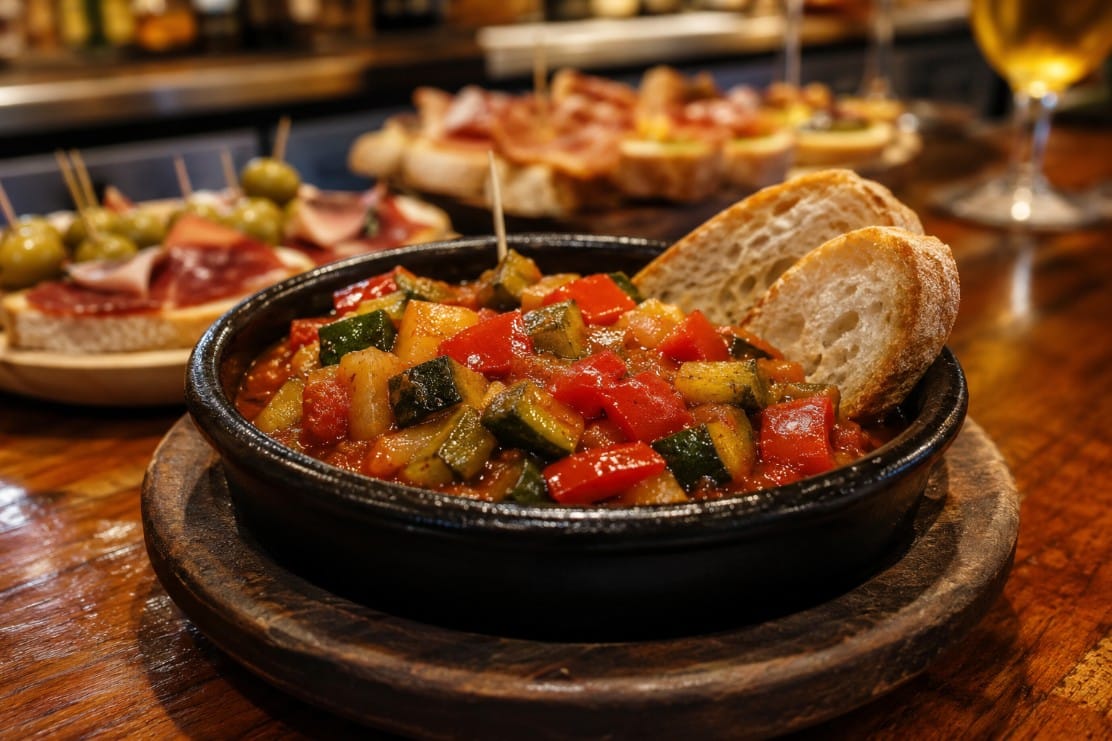 Pisto manchego served as a vegetable tapa in a Spanish restaurant