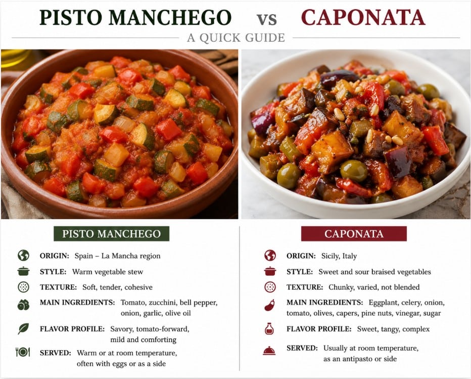 Spanish pisto manchego compared with Sicilian caponata