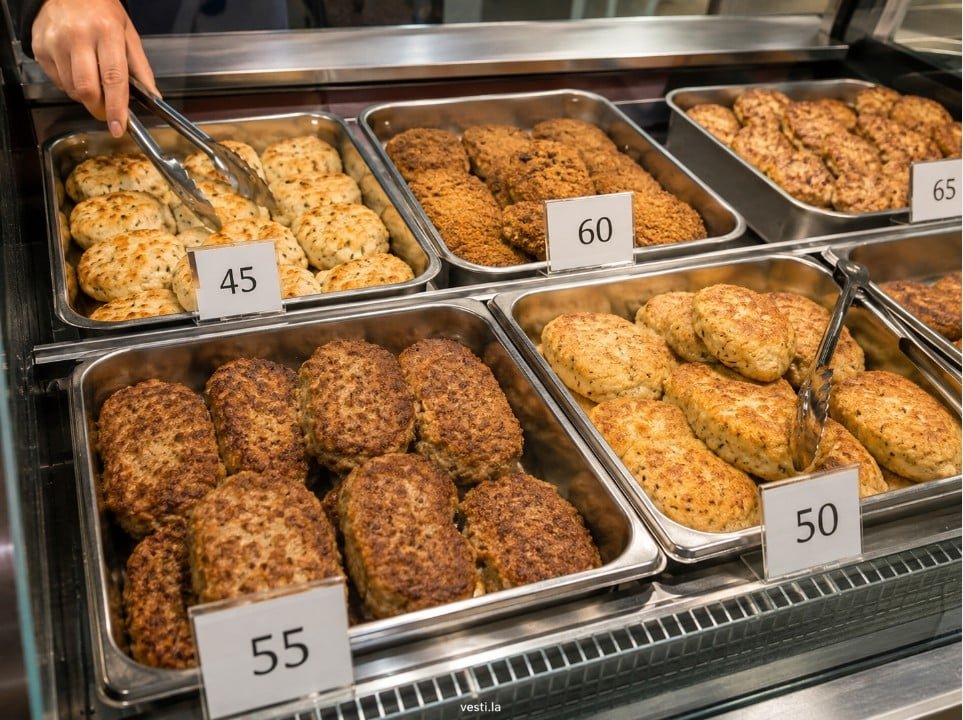 Russian kotleti displayed at a prepared-food deli counter