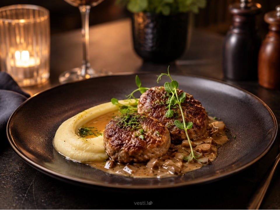 Russian kotleti served as a modern restaurant main course