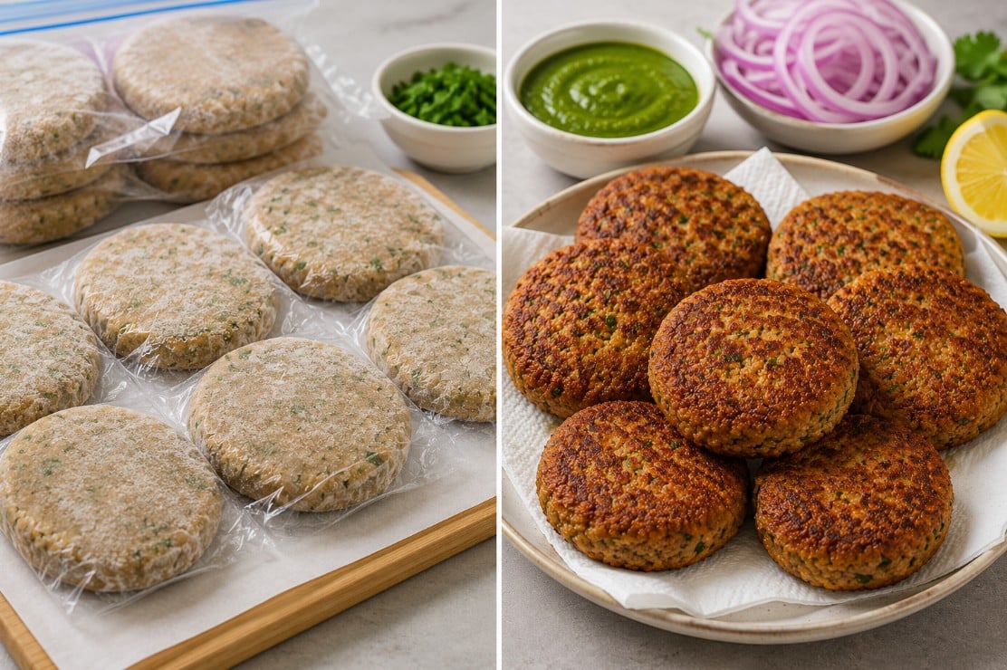 Fresh restaurant shami kebab compared with frozen patties