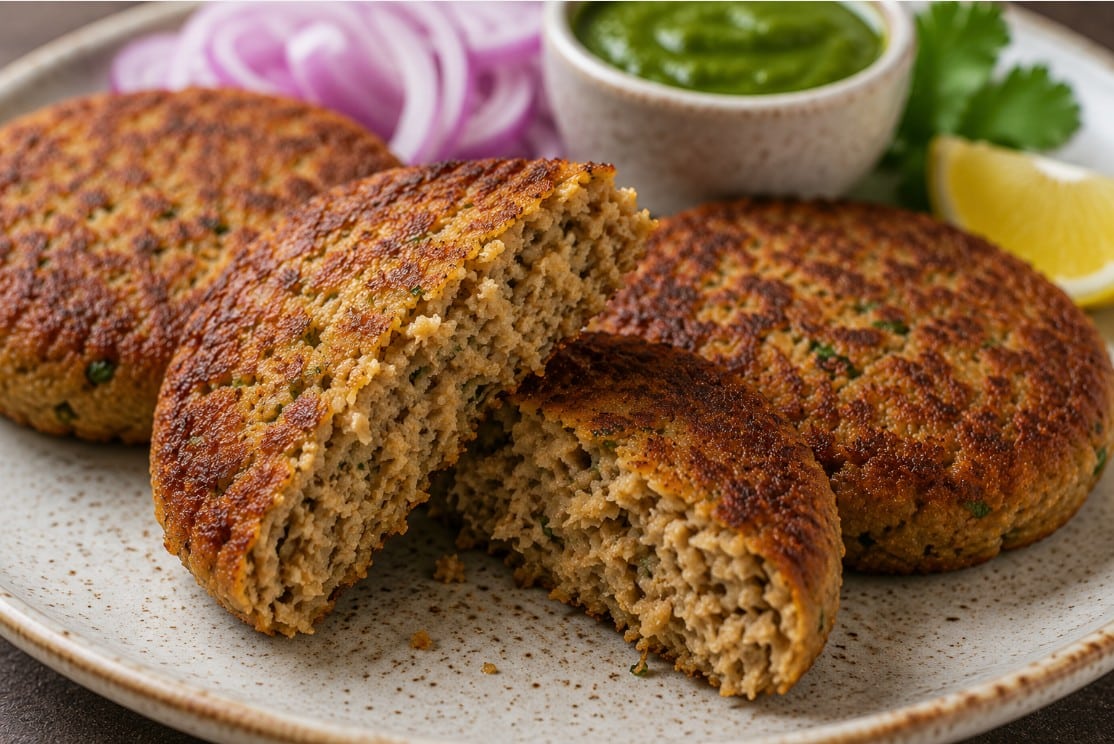 Tender fine texture inside a cooked shami kebab