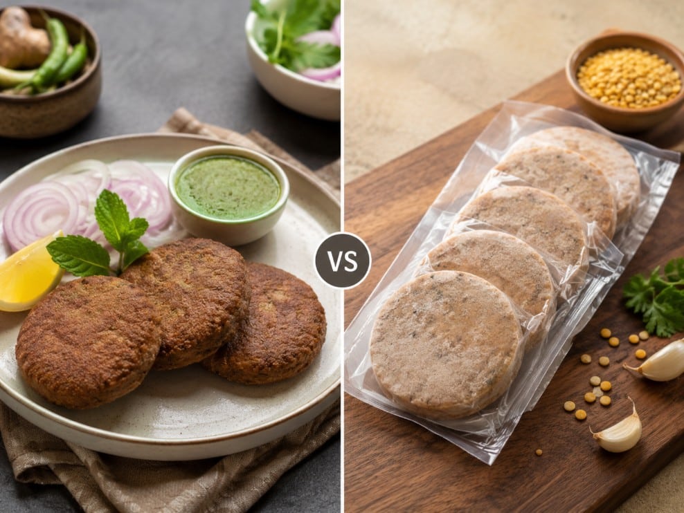 Restaurant shami kebab compared with frozen shami kebab