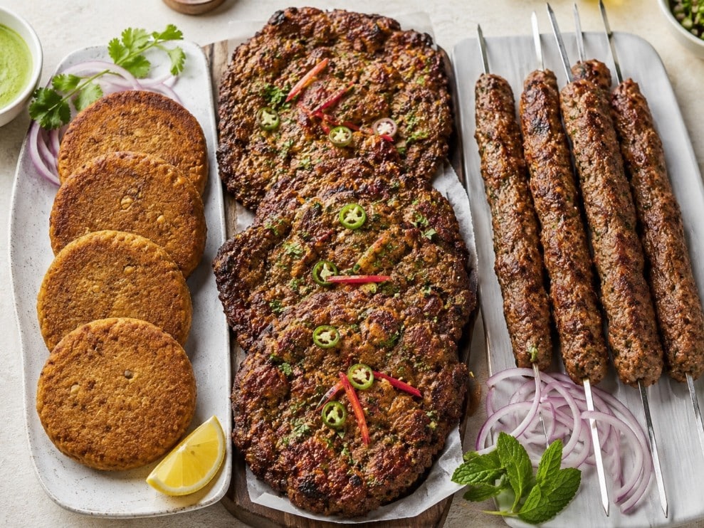 Shami kebab, chapli kebab and seekh kebab compared
