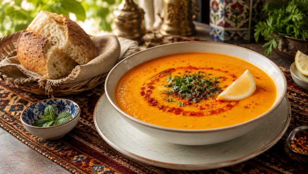 Turkish Lentil Soup Near Me: Where to Find Mercimek Çorbası 2 Turkish mercimek çorbası with lemon, red pepper oil, fresh herbs and rustic bread