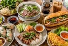 Vietnamese Food: Pho, Bánh Mì and Regional Flavors 4 Vietnamese pho, bánh mì, grilled pork rice, fresh spring rolls and bánh xèo served with herbs, lime and dipping sauces