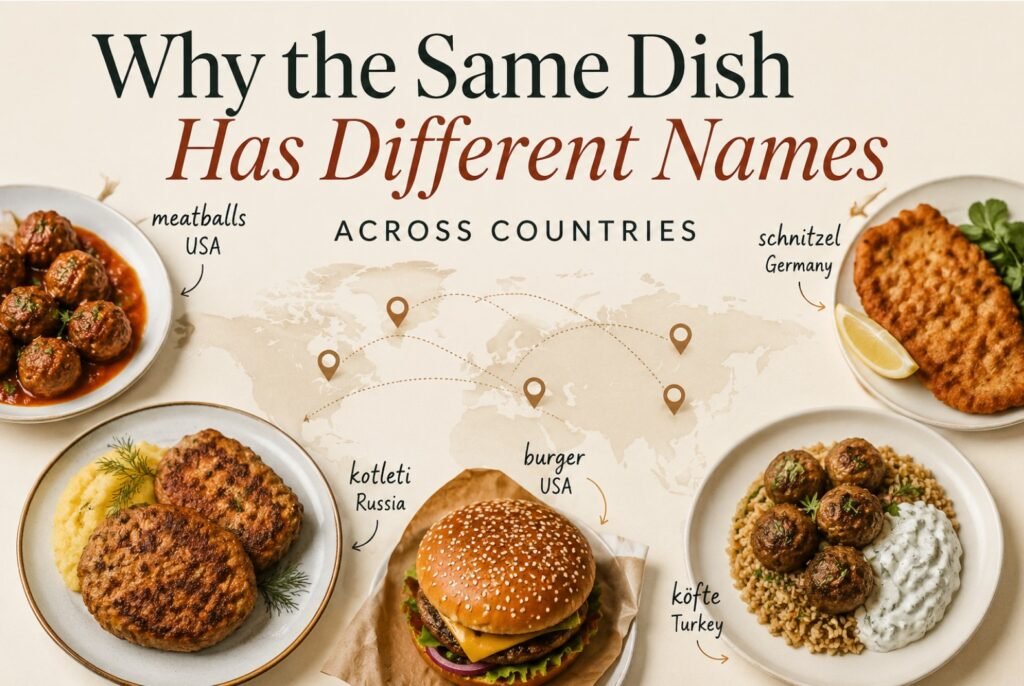 Why the Same Dish Has Different Names Across Countries 2 Why the same dish has different names across countries, with kotleti, meatballs, schnitzel, burger and kofte examples